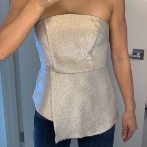 Topshop Metallic Gold Asymmetric Tube Top Sz 2
